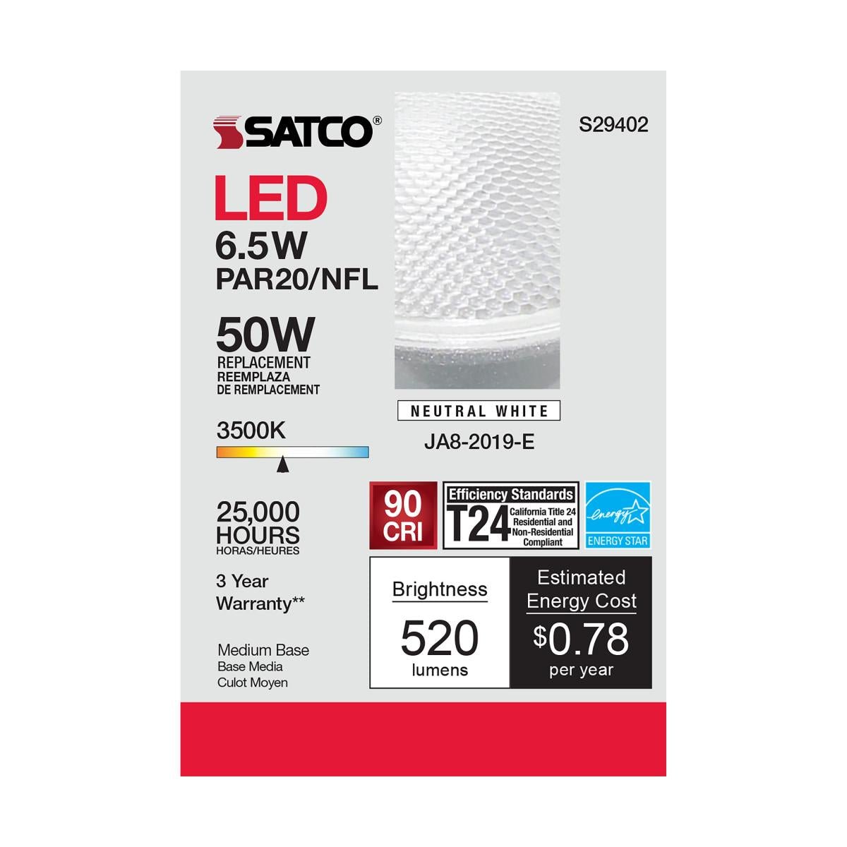 SATCO-S29402SATCO S29402 6.5W PAR20 LED 25 DEGREE 35K/120V