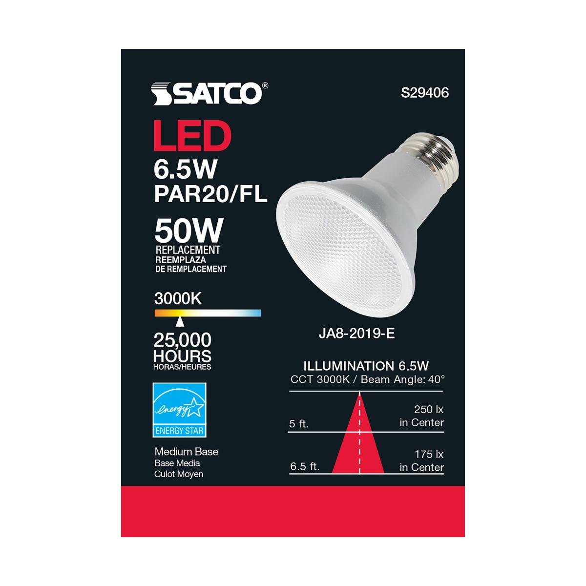 SATCO-S29406SATCO S29406 6.5W PAR20 LED 40 Degree 30K/120V