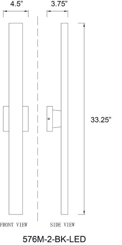 576S-2-BK-LEDZ-Lite 576 Edge Large LED Outdoor Wall Sconce 27K