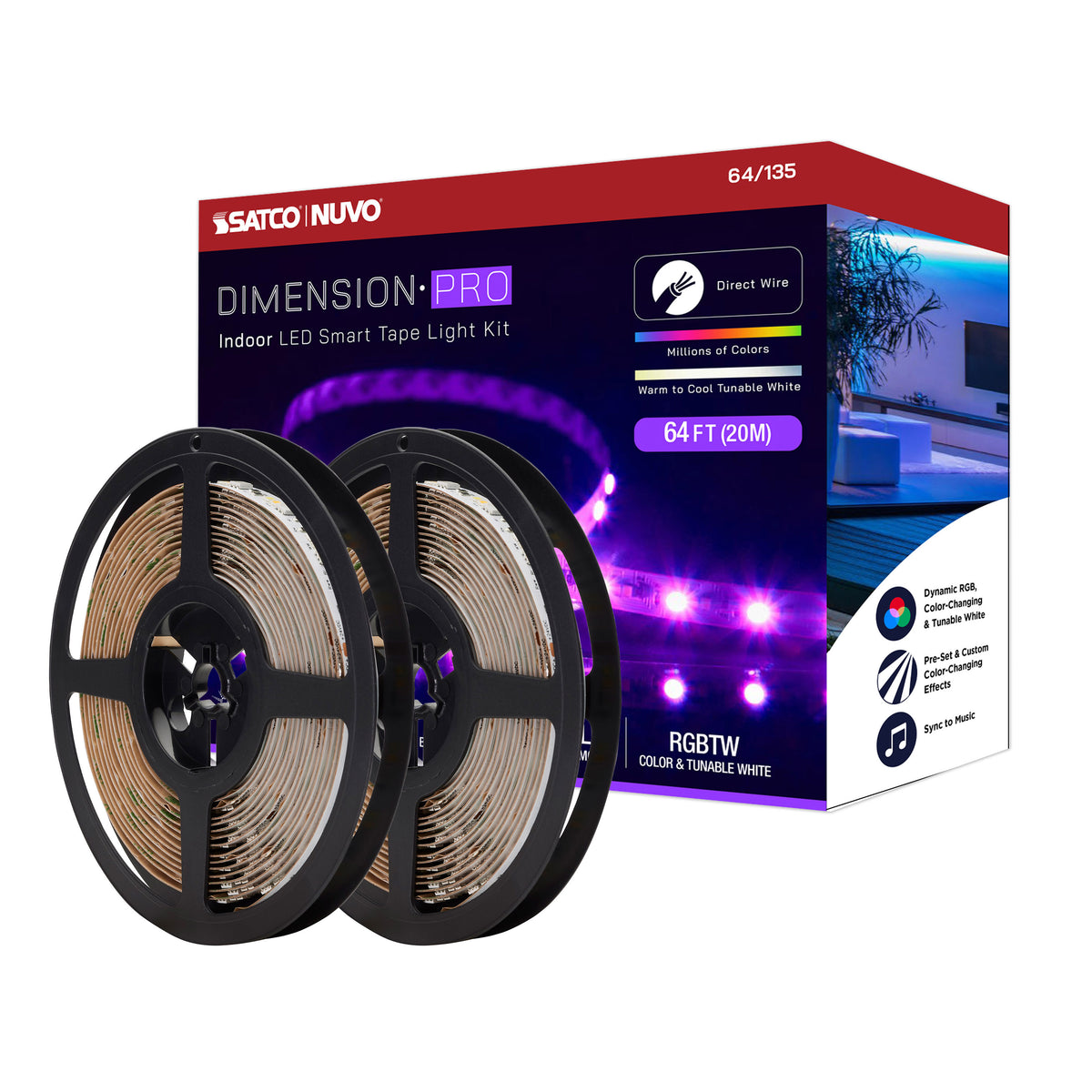 Satco 64-135 Dimension Pro 64FT Hi-Output RGBTW Tape Light Kit Bluetooth