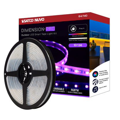 Satco 64-140 Dimension Pro 16FT Hi-Output RGBTW Tape Light Kit IP65 Plug-In Bluetooth