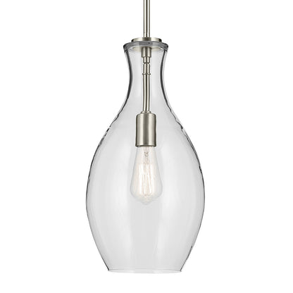 The Everly 17.75" 1-Light Bell Pendant with Clear Glass in Brushed Nickel on a white background