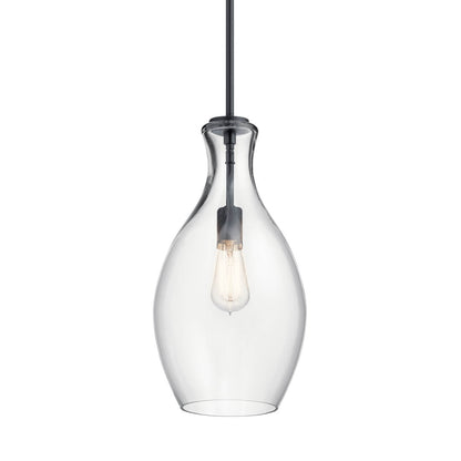 The Everly™ 17.75" 1 Light Hour Glass Pendant Clear Glass Black on a white background