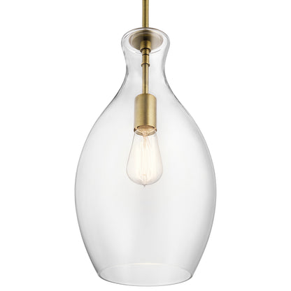 Close up view of the Everly 17.75" Pendant Clear Glass Brass on a white background