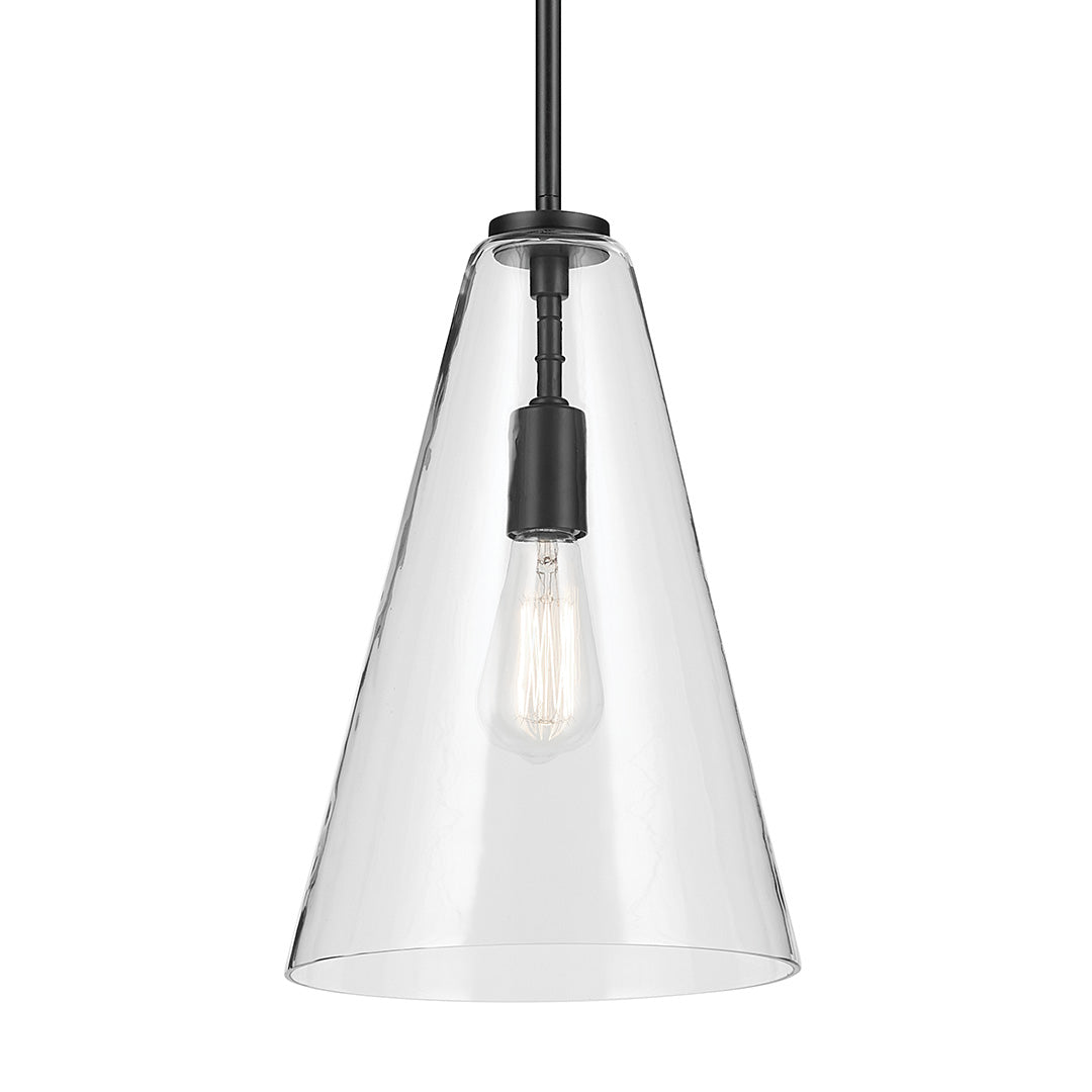 The Everly 15.25" 1-Light Cone Pendant with Clear Glass in Black on a white background