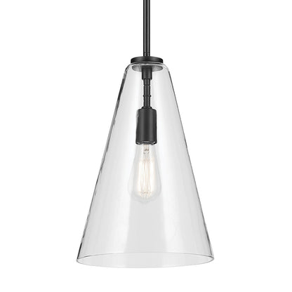 The Everly 15.25" 1-Light Cone Pendant with Clear Glass in Black on a white background