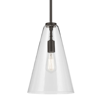 The Everly 15.25" 1-Light Cone Pendant with Clear Glass in Olde Bronze on a white background