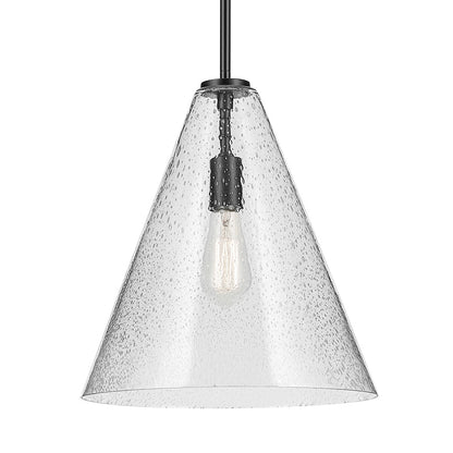 The Everly 15.5" 1-Light Cone Pendant with Clear Seeded Glass in Black on a white background