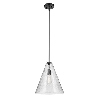 The Everly 15.5" 1-Light Cone Pendant with Clear Seeded Glass in Black on a white background