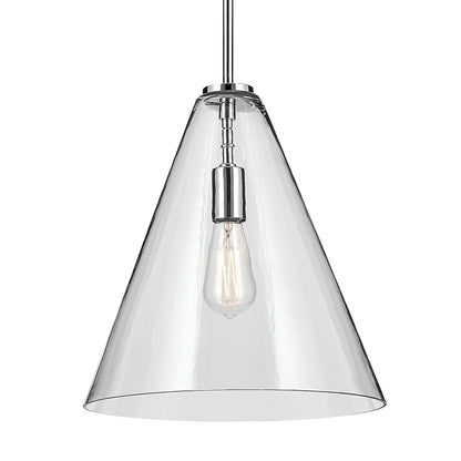 The Everly 15.5" 1-Light Cone Pendant with Clear Glass in Chrome on a white background