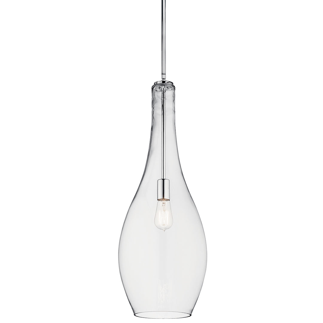 Everly™ 29.5" 1 Light Teardrop Pendant Clear Glass Chrome on a white background