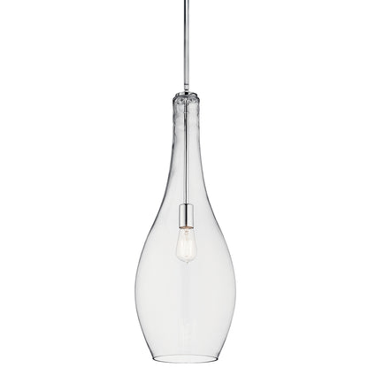 Everly™ 29.5" 1 Light Teardrop Pendant Clear Glass Chrome on a white background