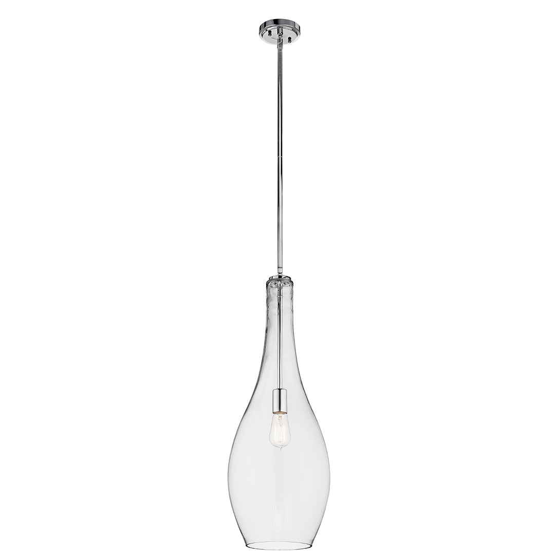 Everly™ 29.5" 1 Light Teardrop Pendant Clear Glass Chrome on a white background