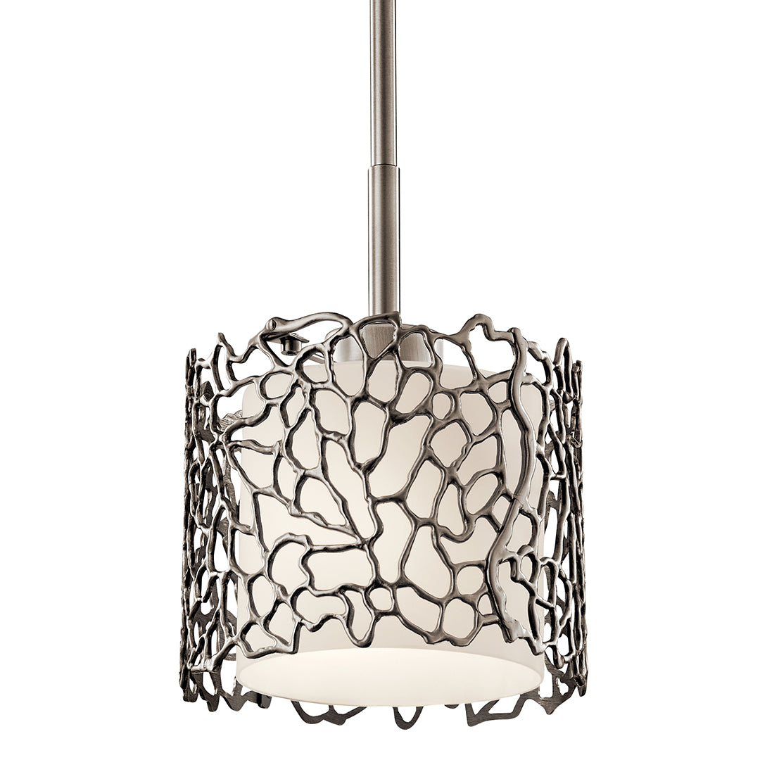 Silver Coral 1 Light Mini Pendant Pewter on a white background