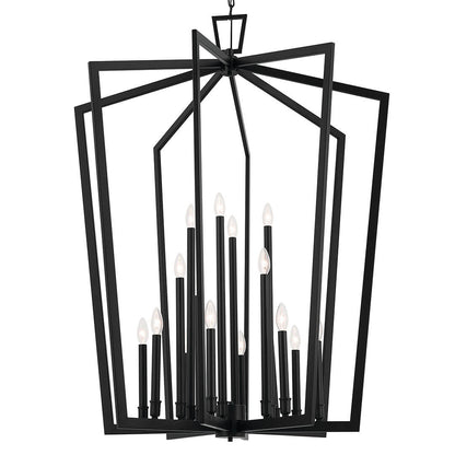 The Abbotswell 49 Inch 16 Light Foyer Pendant in Black on a white background