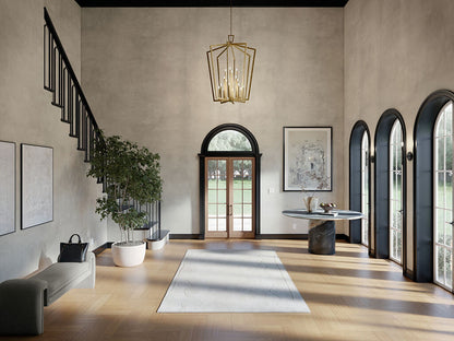 Foyer in day light with the Abbotswell 49 Inch 16 Light Foyer Pendant in Natural Brass