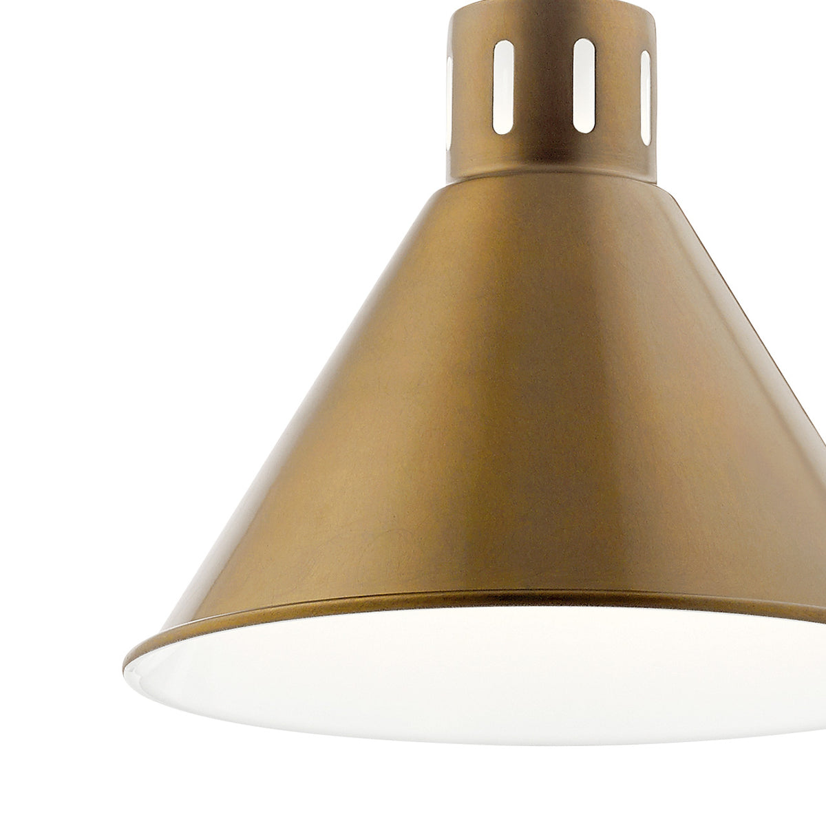 Close up view of the Zailey 9.5" 1 Light Pendant in Brass on a white background