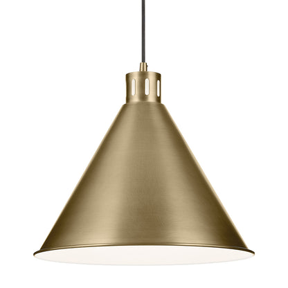 The Zailey 14.25" 1-Light Cone Pendant in Natural Brass on a white background