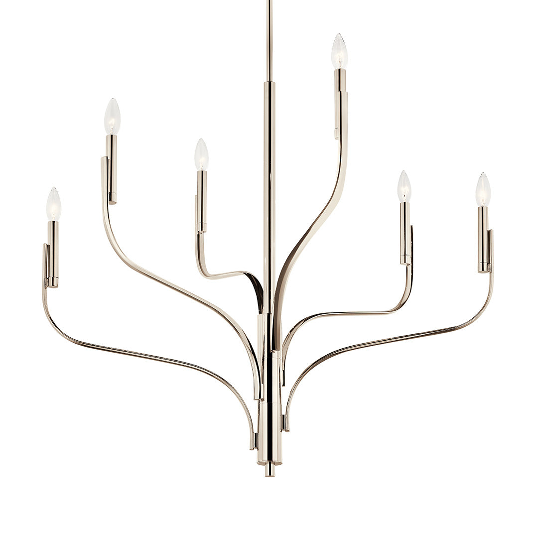 The Livadia 36.25 Inch 6 Light Chandelier in Polished Nickel on a white background