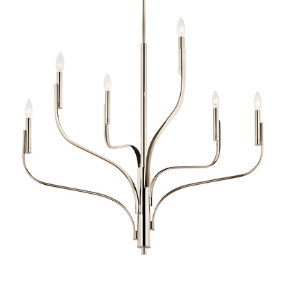 The Livadia 36.25 Inch 6 Light Chandelier in Polished Nickel on a white background