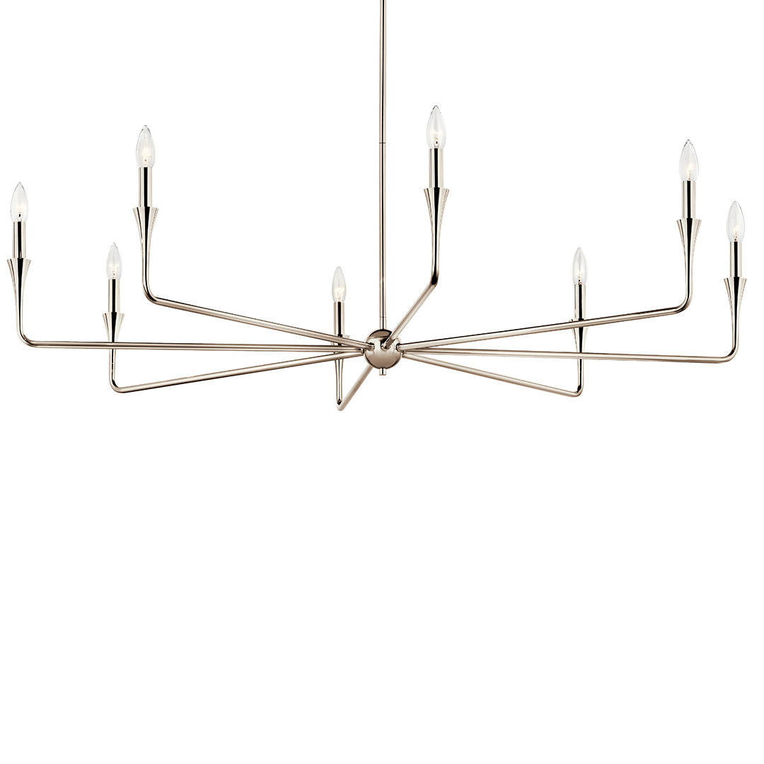 The Alvaro 50 Inch 8 Light Chandelier in Polished Nickel on a white background