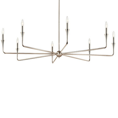The Alvaro 50 Inch 8 Light Chandelier in Polished Nickel on a white background