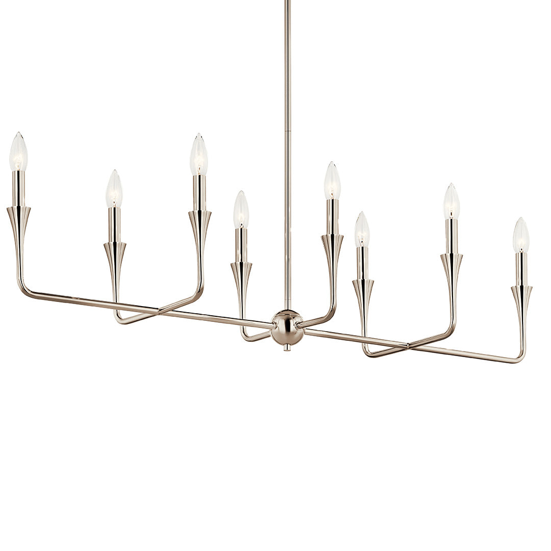 The Alvaro 45.5 Inch 8 Light Linear Chandelier in Polished Nickel on a white background