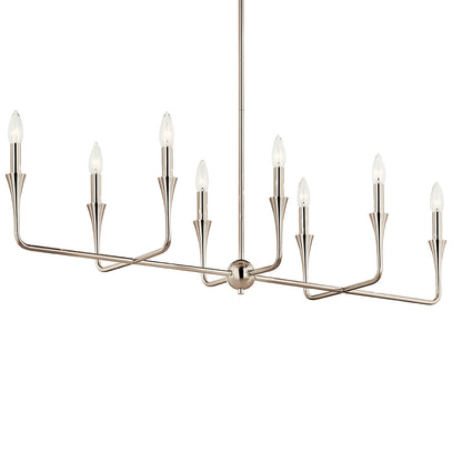 The Alvaro 45.5 Inch 8 Light Linear Chandelier in Polished Nickel on a white background