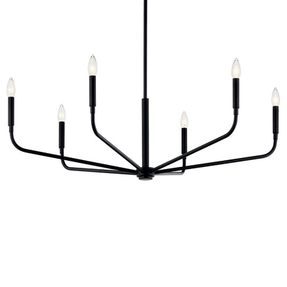 The Madden 38 Inch 6 Light Chandelier in Black on a white background