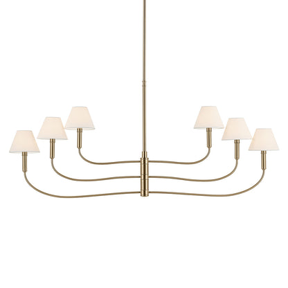 Front view of the Eadie 51.5 Inch 6 Light Chandelier in Champagne Bronze on a white backround