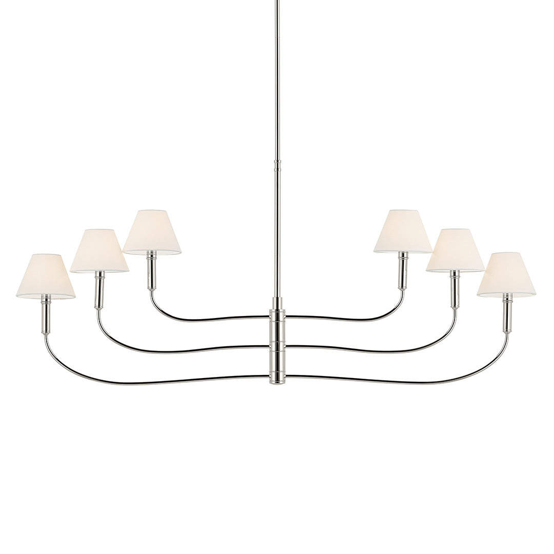 Front view of the Eadie 51.5 Inch 6 Light Chandelier in Polished Nickel on a white backround