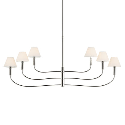 Front view of the Eadie 51.5 Inch 6 Light Chandelier in Polished Nickel on a white backround