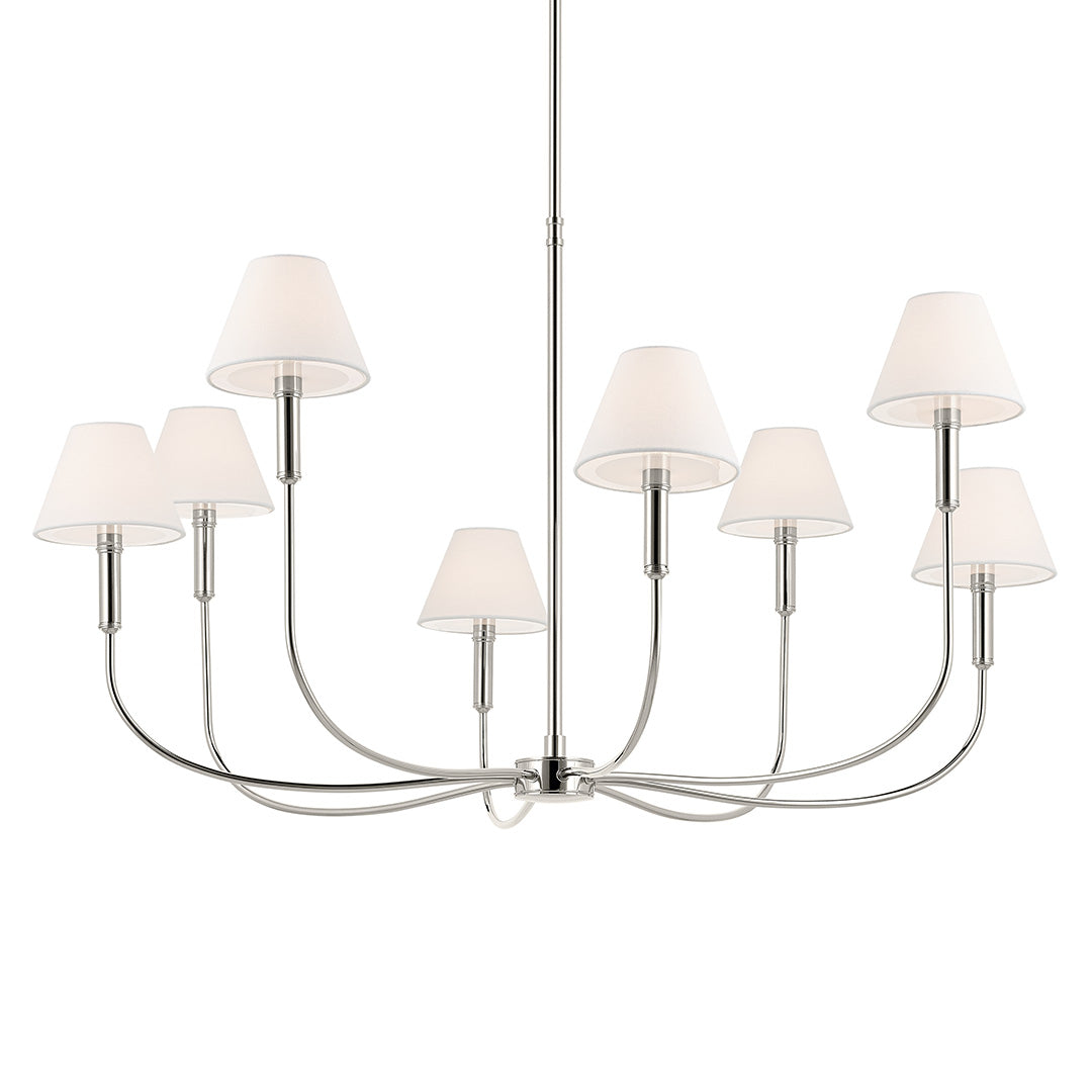 The Eadie 41.25 Inch 8 Light Chandelier in Polished Nickel on a white backround
