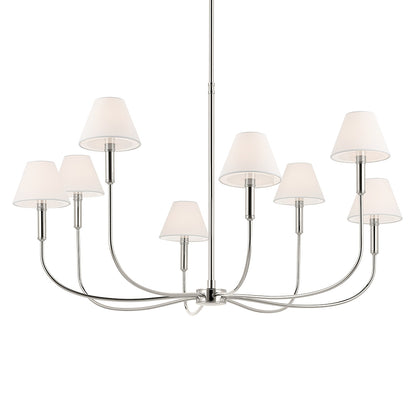 The Eadie 41.25 Inch 8 Light Chandelier in Polished Nickel on a white backround