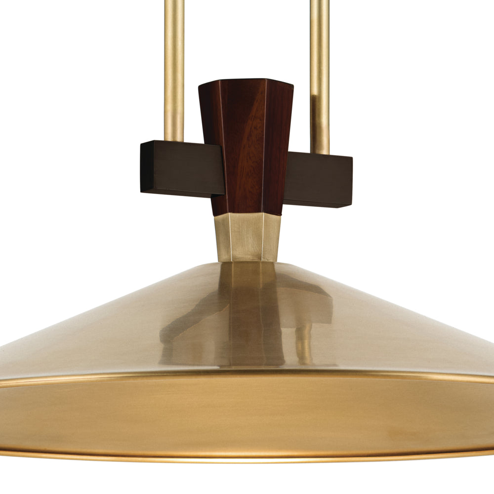 Close up view of the Tenon 20"  LED Pendant in Lacquered Bronze on a white background