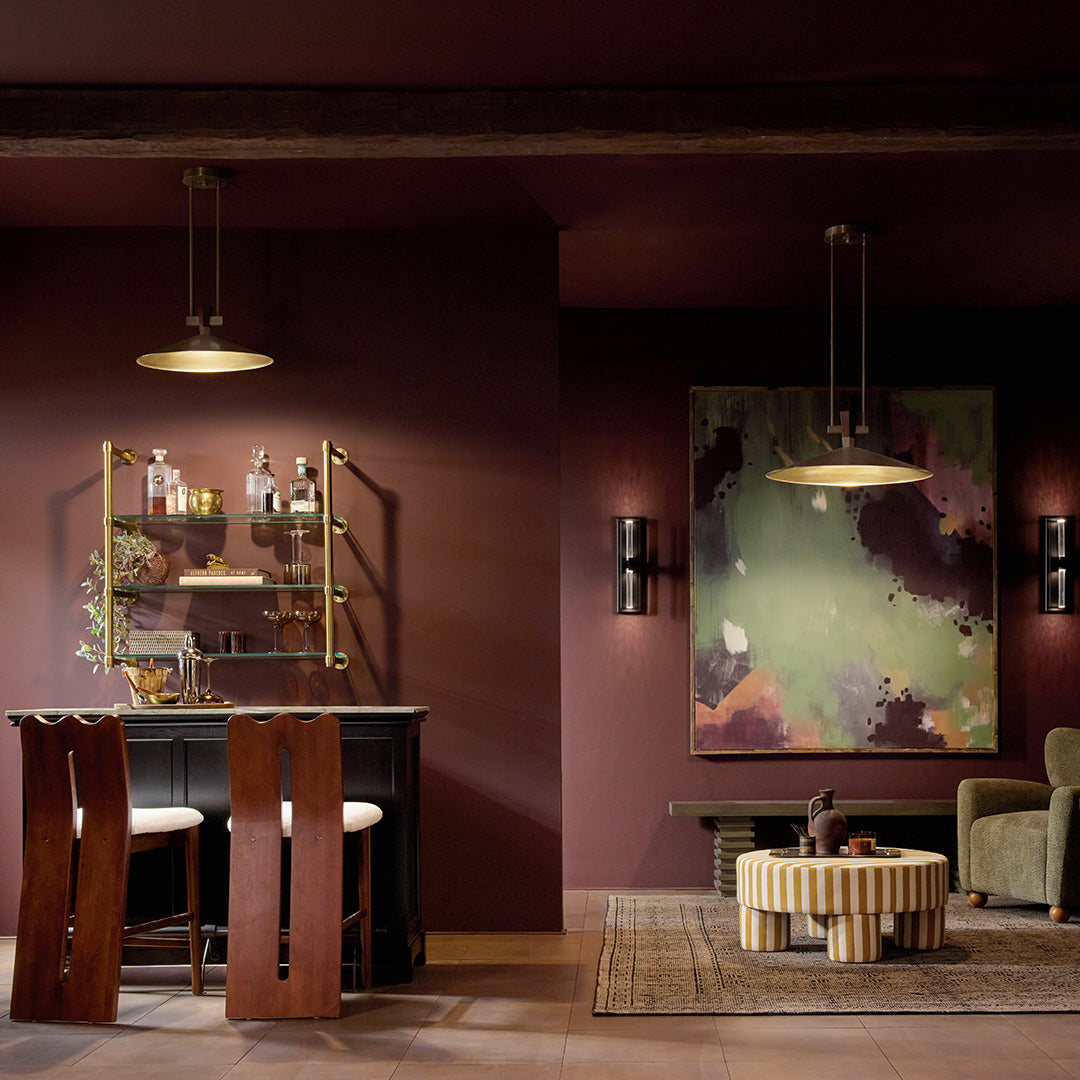 Bar in the day time featuring the Tenon 20"  LED Pendant in Lacquered Bronze