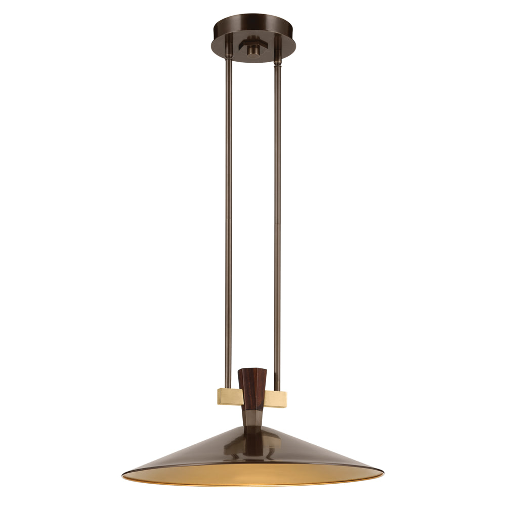The Tenon 20"  LED Pendant in Lacquered Brass on a white background