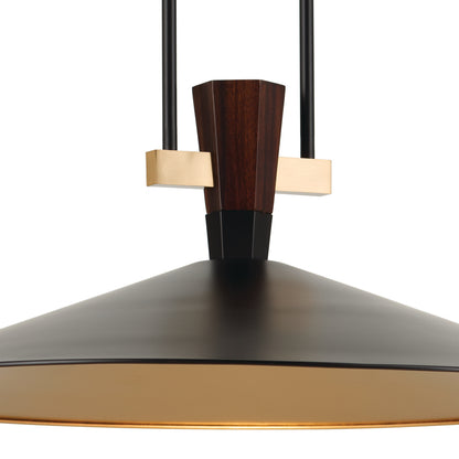 Close up view of the Tenon 28" 1-Light LED Pendant in Black on a white background