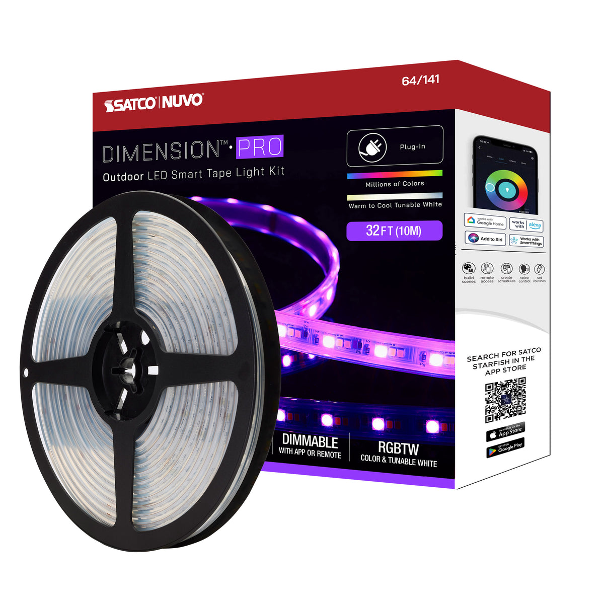 Satco 64-141 Dimension Pro 32FT Hi-Output RGBTW Tape Light Kit IP65 Plug-In