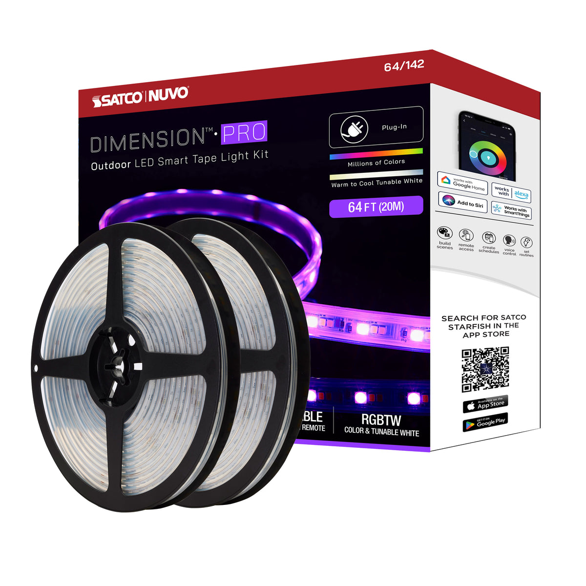 Satco 64-142 Dimension Pro 64FT Hi-Output RGBTW Tape Light Kit IP65 Plug-In
