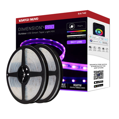 Satco 64-142 Dimension Pro 64FT Hi-Output RGBTW Tape Light Kit IP65 Plug-In