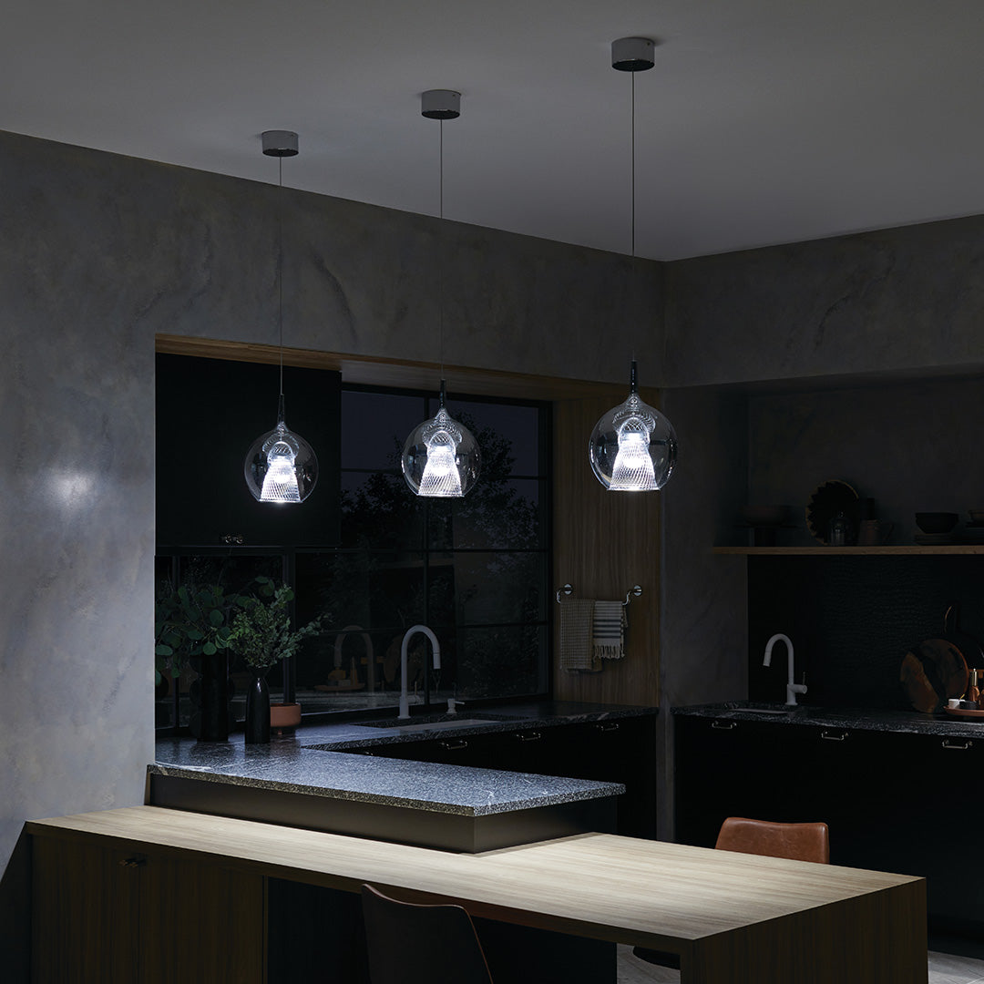 Zin 1 Light Round LED Mini Pendant Chrome in kitchen