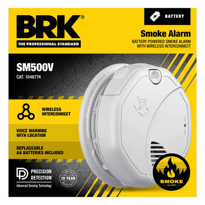 BRK SM500V Interconnect Battery-Operated Smoke Alarm with Voice Alerts