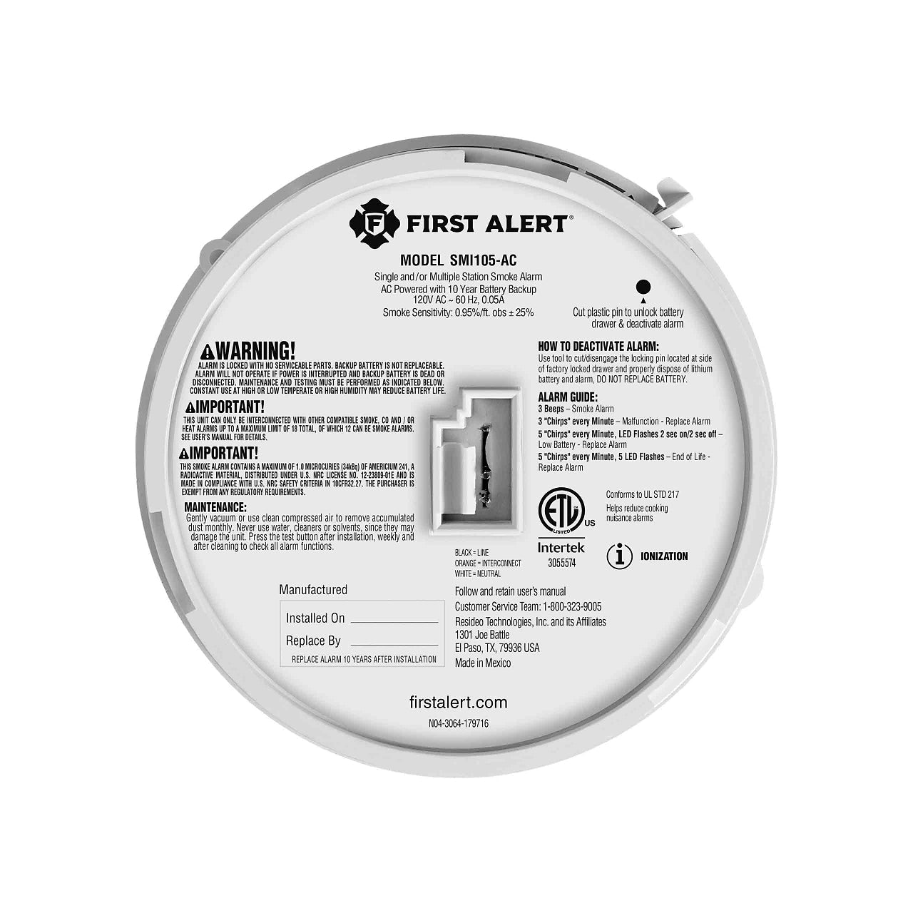 BRK - SMI105 - ACBRK SMI105 - AC Hardwire Smoke Alarm Detector 10 YR Battery