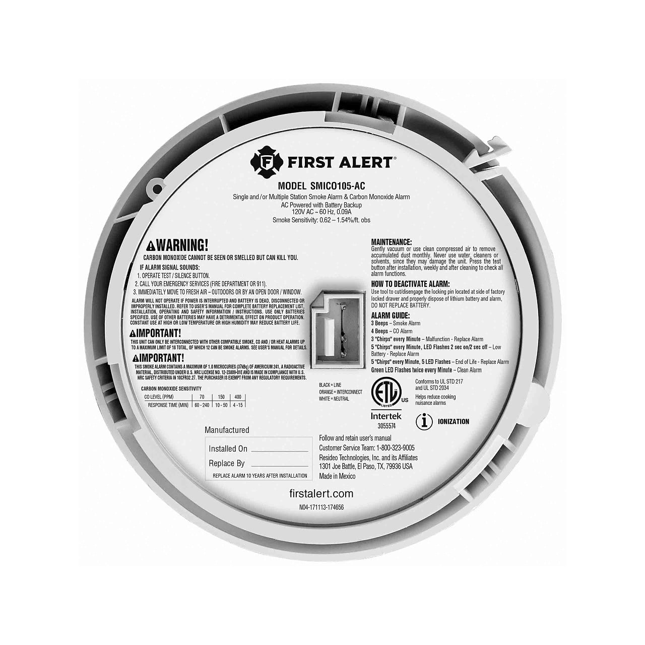 BRK - BRK - SMOKE/COMBO 10 YEAR - SMICO105 - ACBRK SMIC0105 - AC AC Powered Smoke Carbon Monoxide Combo Detector 10 YR Battery