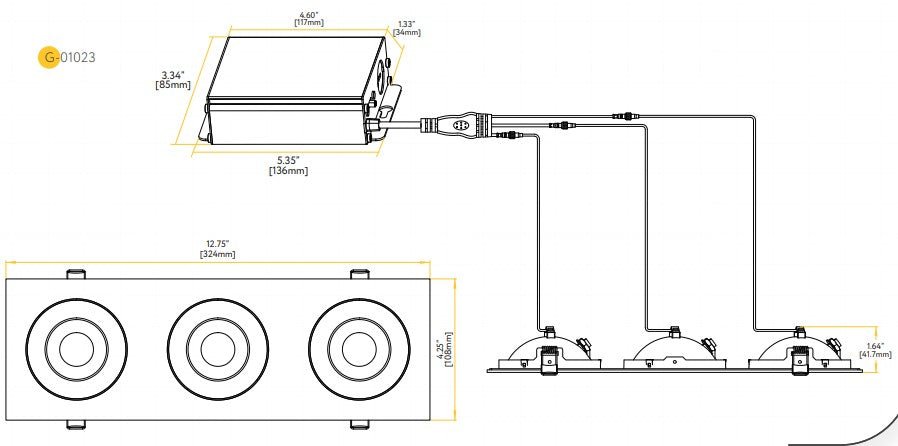 GDL - G01123Goodlite Flarion G - 01123 3.5" 27W LED 3 Head Rotating Gimbal Selectable CCT