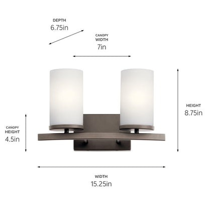 KICHLER-45496NBRCLRKICHLER Crosby 45496 2 Light Vanity Light with Frosted/Clear Glass