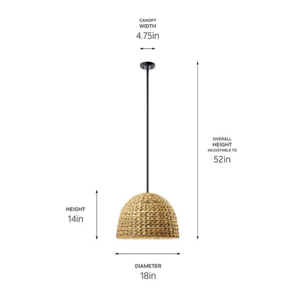 KICHLER-44399BKKICHLER Raffiana 14" 1-Light Pendant with Frosted Glass