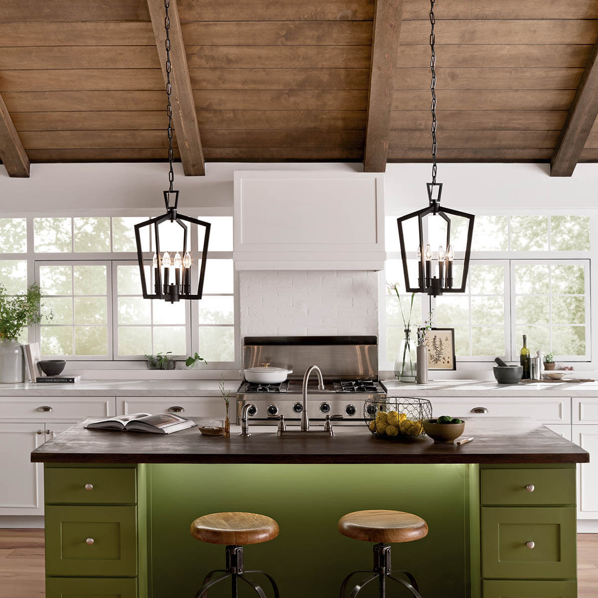 Day time Kitchen with Abbotswell™ 19" 4 Light Pendant Black