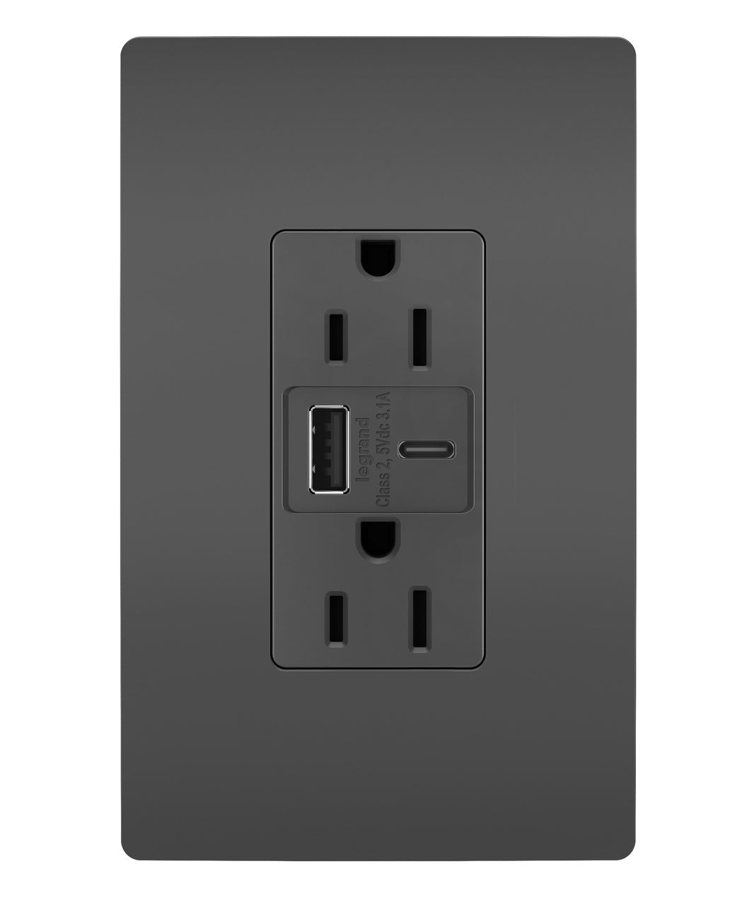 LEG-R26USBACBKLegrand R26USBACBK 3.1A USB Outlet, Type A/C, 15A, Tamper-Resistant,